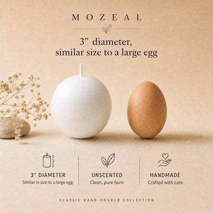 MOZEAL Hand-Poured, 3 Inch White Round Ball Candles - Elegant White Round Pillar Candles Set of 3, Dripless, Unscented, Smokeless, Ideal for All Occasions.