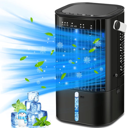 Upgraded Portable Air Conditioners- Evaporative Air Cooler,Portable AC with 3 Wind Speed & Mist, Mini Cooling Fan Personal Air Conditioner with 7 Night Light & 2-4H Timer for Bedroom Office Home-Black