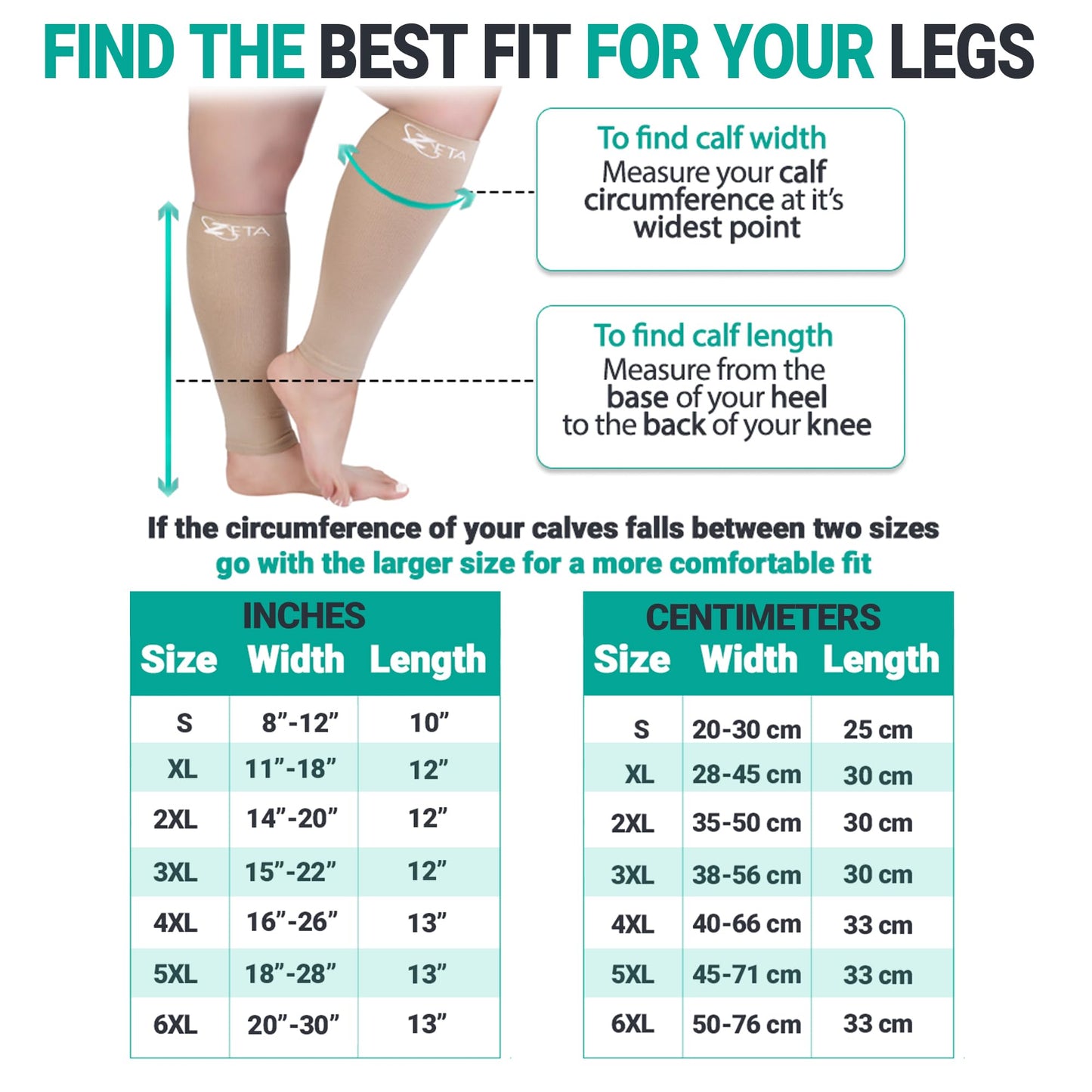 Zeta Wear Plus Size Support Leg Sleeve - Wide Calf Compression, Great for Travel & Flights, Women Love Its Amazing Fit, Cotton-Rich Comfort & Soothing Relief, 1 Pair, 3XL, Nude