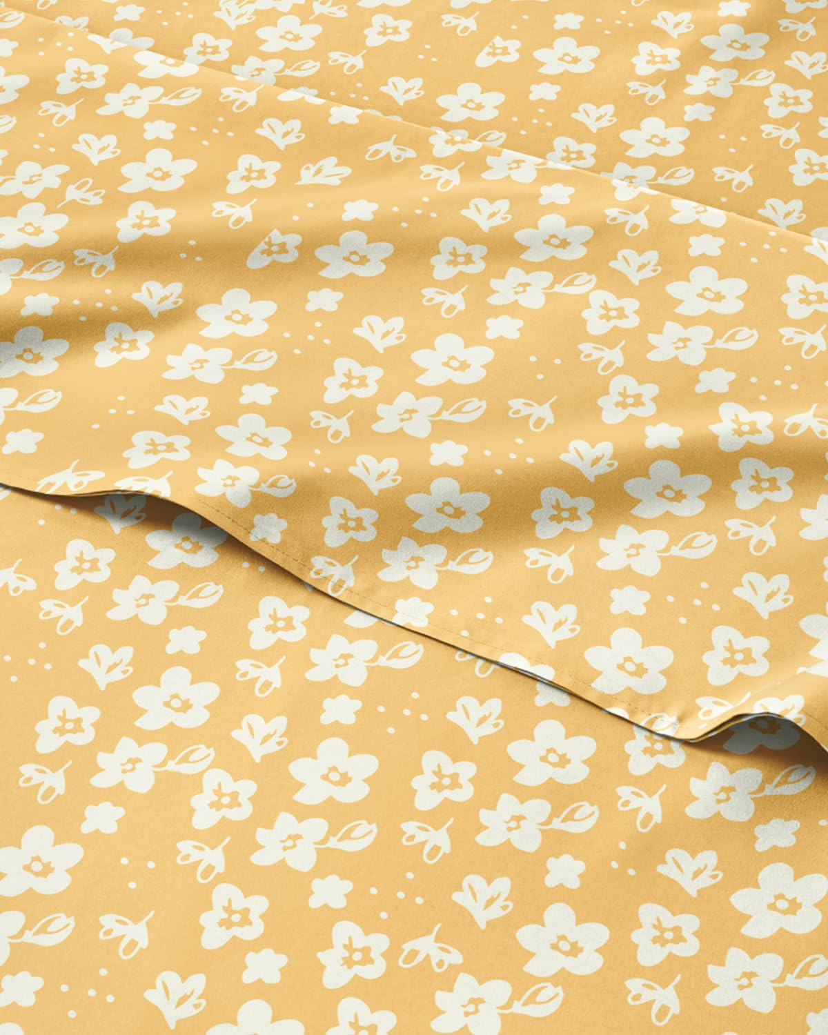 Floral Sheets - Yellow Floral Bed Sheet Set - 1 Flat, 1 Fitted & 2 Pillowcases w/ Deep Pockets - Comfy, Wrinkle & Fade Free - Boho Botanical Bedding - Ultra-Soft, Breathable & Cooling - Queen Size Set