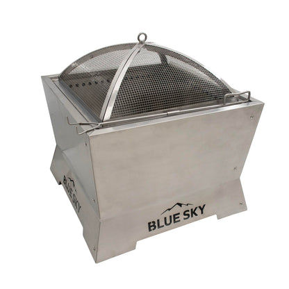 Blue Sky Outdoor Living Fire Pit Accessories - 19.30 x 7.50 Square Domed Stainless Steel Spark Screen & Screen Lift with 304 Stainless Steel Finish & Fits Stainless Steel Square Peak