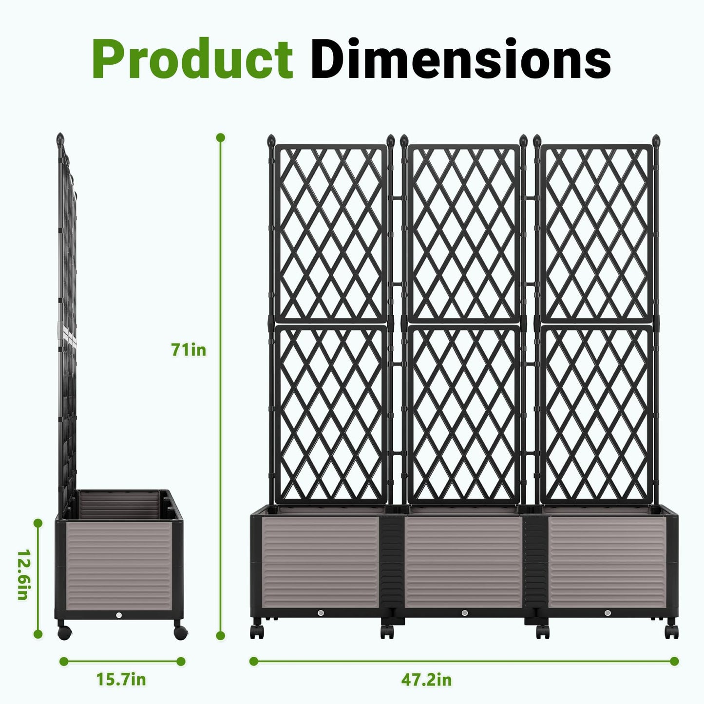 DoCred 63" H Raised Garden Bed Planter Box with Trellis, Floorstanding Vertical Horticulture Planter Box Tomato Cage with Wheels for Vine Climbing Plants, Flowers, Herbs
