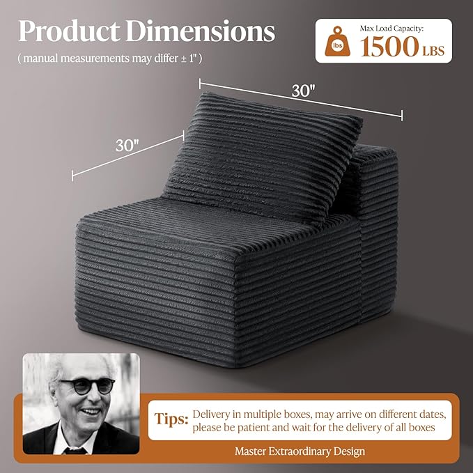 30" Cloud Sectional Couch Single Seat