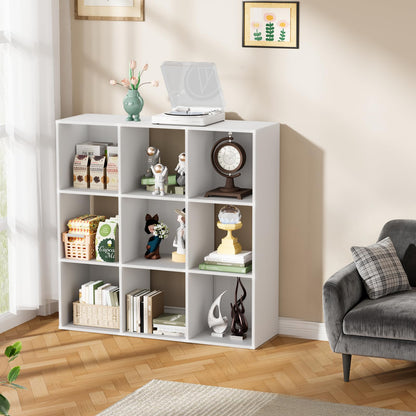 Nestwise 9 Cube Storage Organizer, Free Standing Display Shelf with Open Cubes, Floor Standing Book Shelf Bookcase with Storage for Home Office, Living Room, Bed Room (White, 9-Cube)