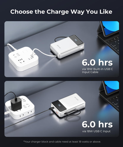Portable-Charger-Power-Bank Travel Essentials Battery Pack USB C 30000mAh Built in Cable 22.5W Phone Fast Charging Powerbank Compatible with iPhone 16 15 14 13 12 11 iPad Samsung Google Xiaomi