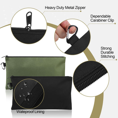 4 Pack Tool Bag, Premium Tool Pouch Zipper Bag, 12" Tool Pouch with Zipper, Multipurpose Storage Pouch with Carabiner for Tools, Stationary, Pencil Pouch, Gadgets, Cosmetics
