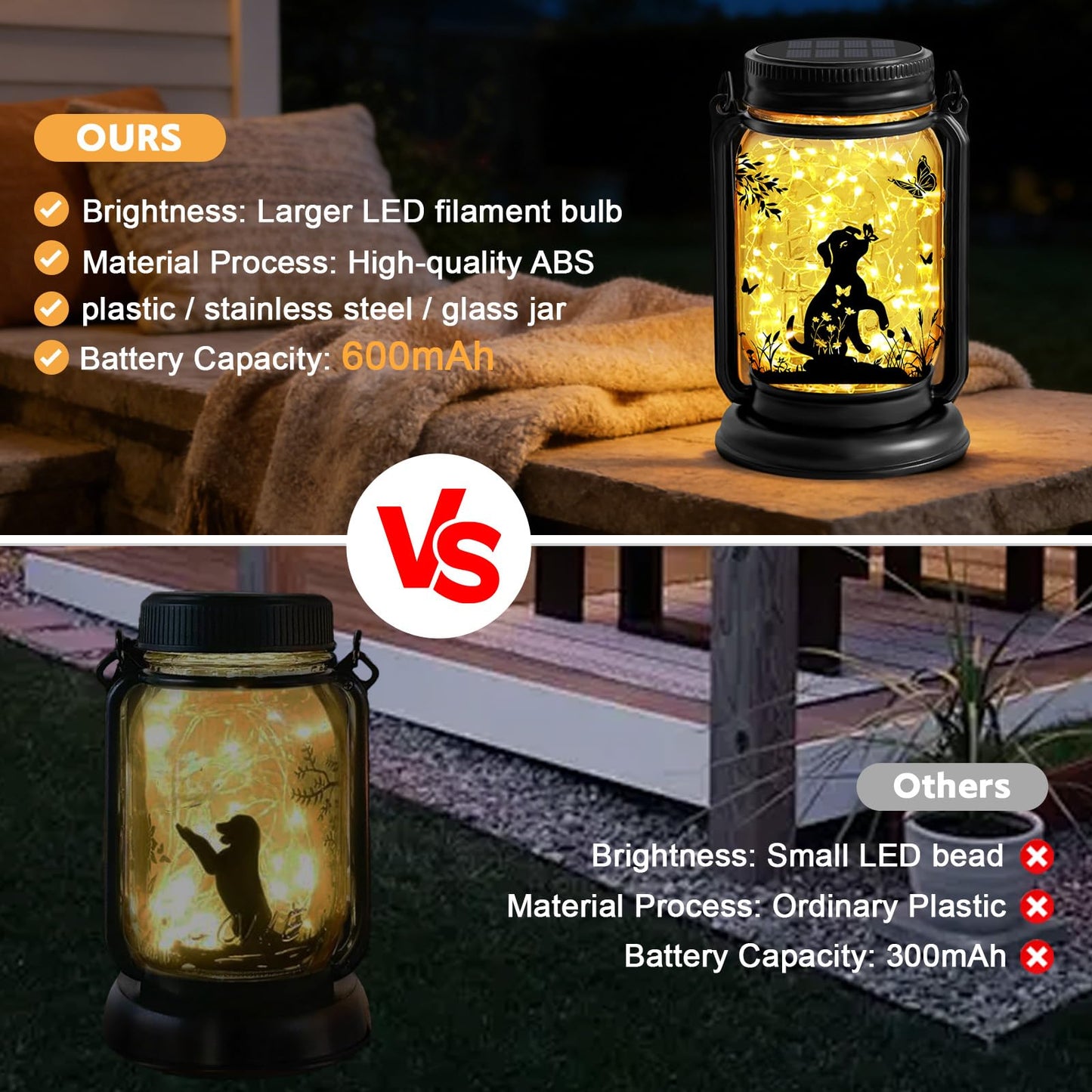 2 Pack Dog Solar Lanterns, Outdoor Hanging 3in1 Solar Lantern with Stake, Birthday Gifts for Mom, Grandma, Women Dog Lover, Dog Butterfly Mason Jar Waterproof LED Lights for Yard Lawn Garden Decor