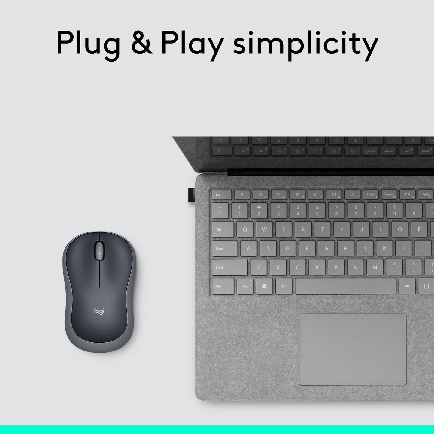 Logitech M185 Wireless Mouse, 2.4GHz with USB Mini Receiver, 12-Month Battery Life, 1000 DPI Optical Tracking, Ambidextrous, Compatible with PC, Mac, Laptop - Grey