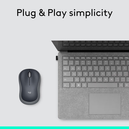 Logitech M185 Wireless Mouse, 2.4GHz with USB Mini Receiver, 12-Month Battery Life, 1000 DPI Optical Tracking, Ambidextrous, Compatible with PC, Mac, Laptop - Grey