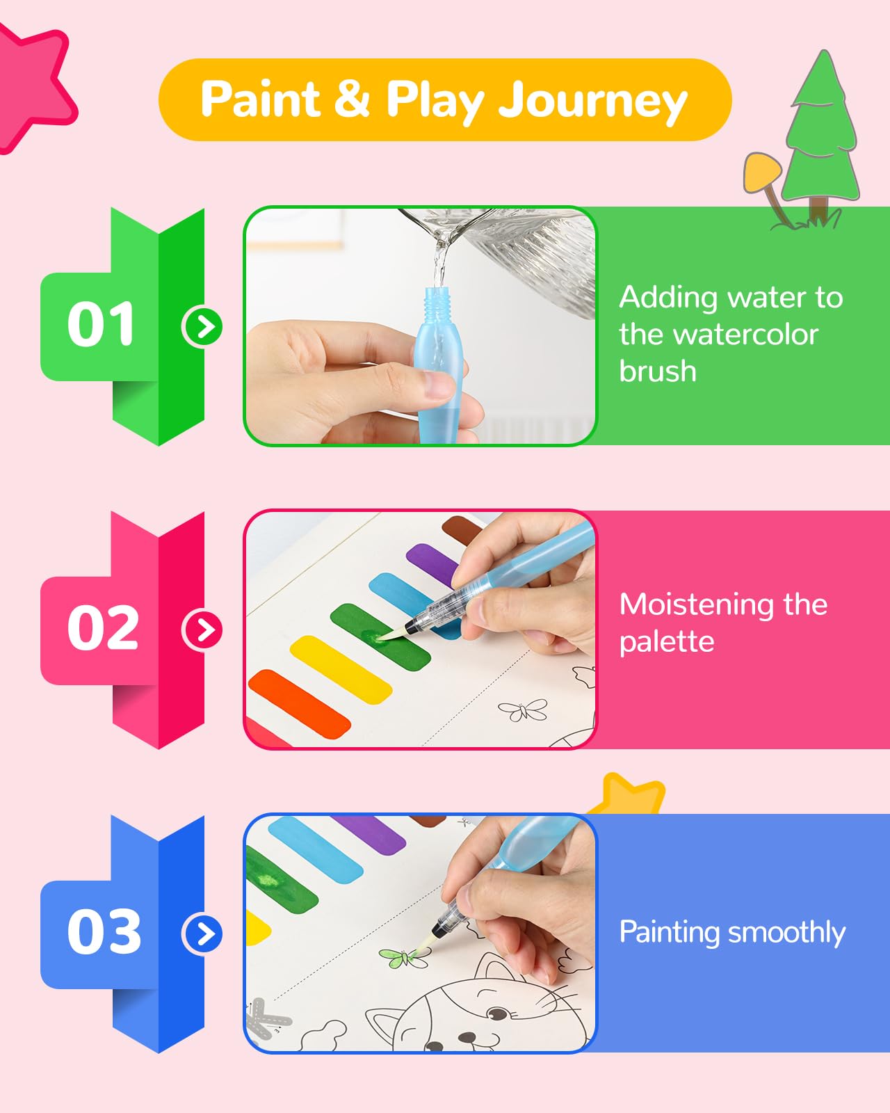 TECJOE Paint with Water Coloring Books for Toddlers, A to Z 26 Pages Animal Watercolor Paint Set with 3 Brushes, Mess Free Painting Activity for Kids Ages 4 5 6 7 8, Christmas Gifts Arts & Crafts Toy