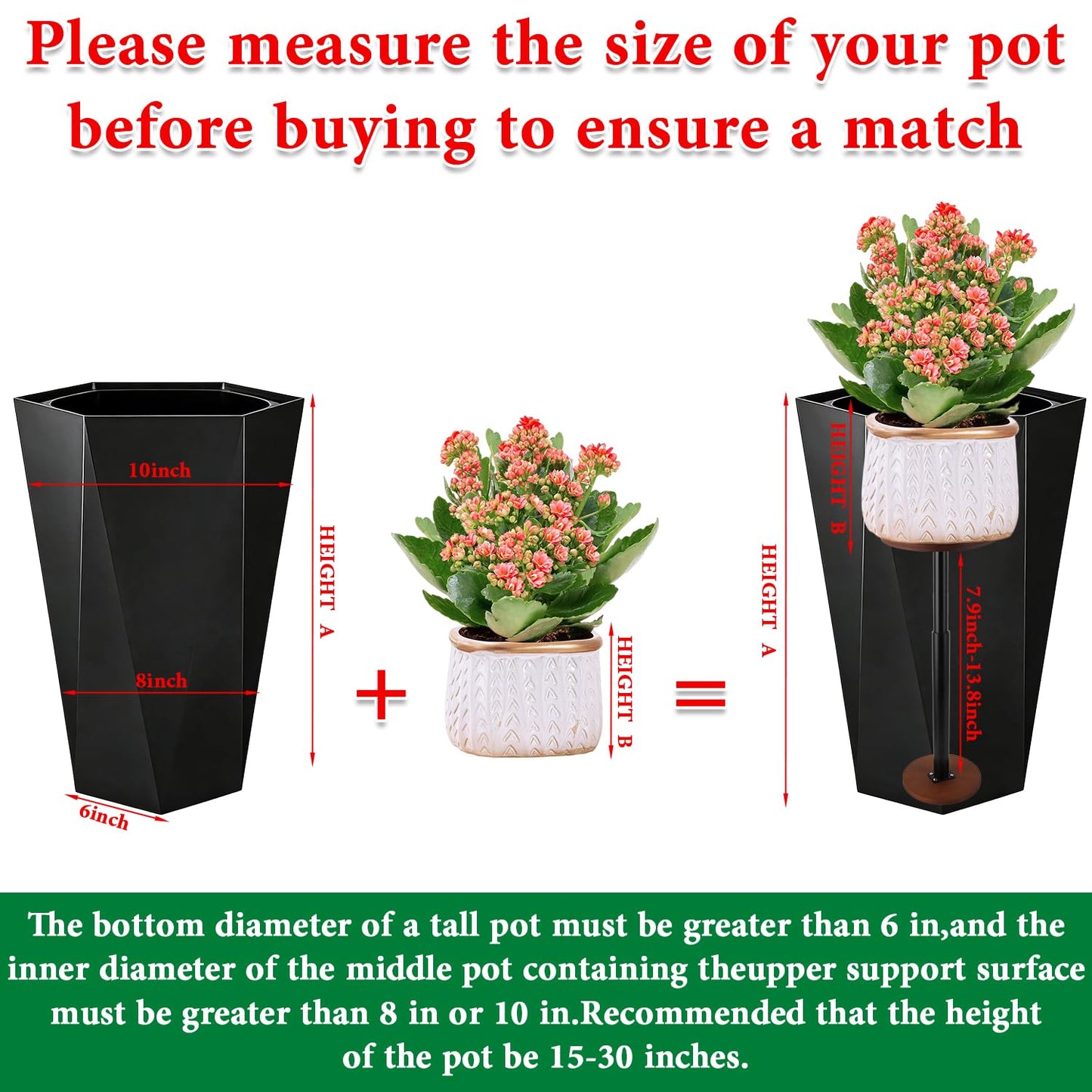 LUTTY 2Set Wooden Adjustable Plant Risers for Inside Pot,7.9-13.8 inches Tall Tapered Plant Riser Fill Bottom of Tall Flower Pots and Large Plants Containers, Rise Filler Riser of Flower Pots