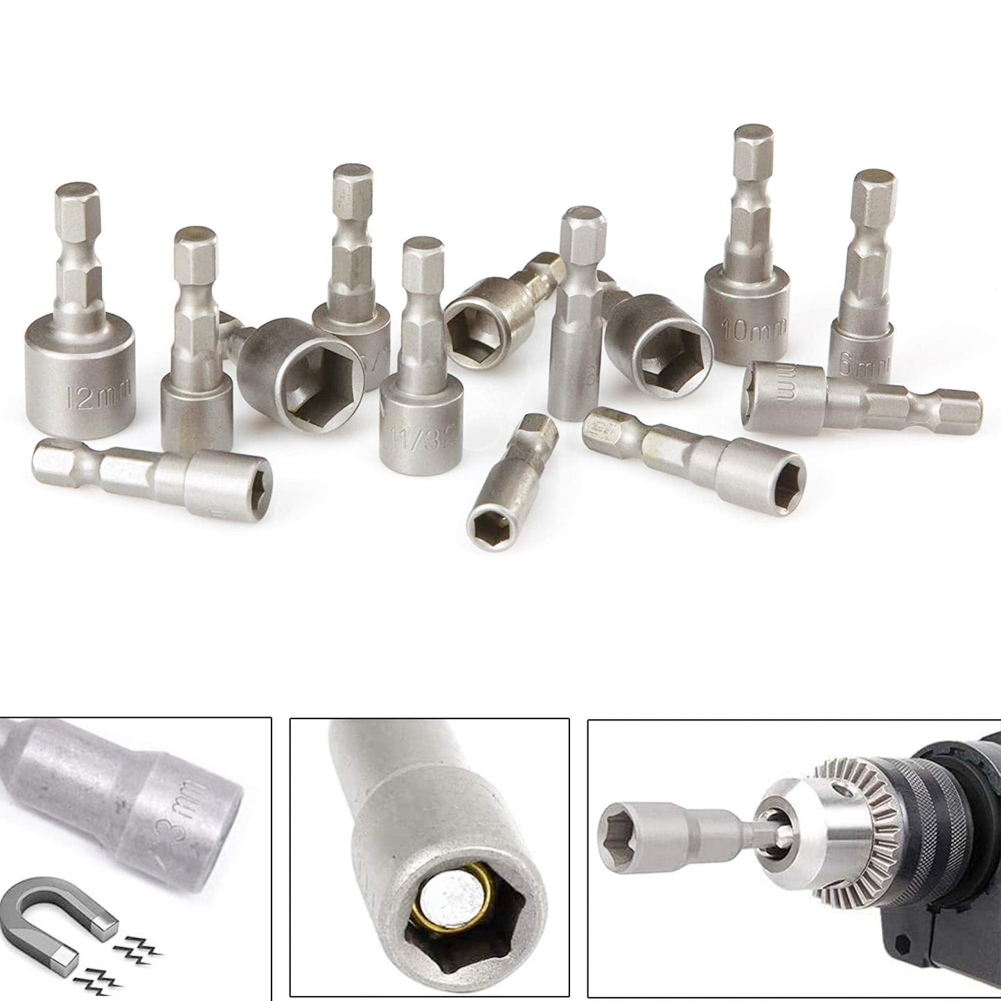 14 Pcs Magnetic Hexagon Socket, 6-19mm Hex Shank Magnetic Nut Setter Driver, Hex Drill Bits,1/4 Inch Magnetic Drill Bit Set, Used to Electric Screwdriver Handle Tools