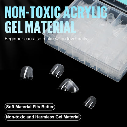 TOMICCA Short Nail Tips Extra Short Square Nail Tips, 192Pcs Fake Nails 12 Sizes Acrylic Clear Nails for Beginner and Professional DIY Gel Nails Salon