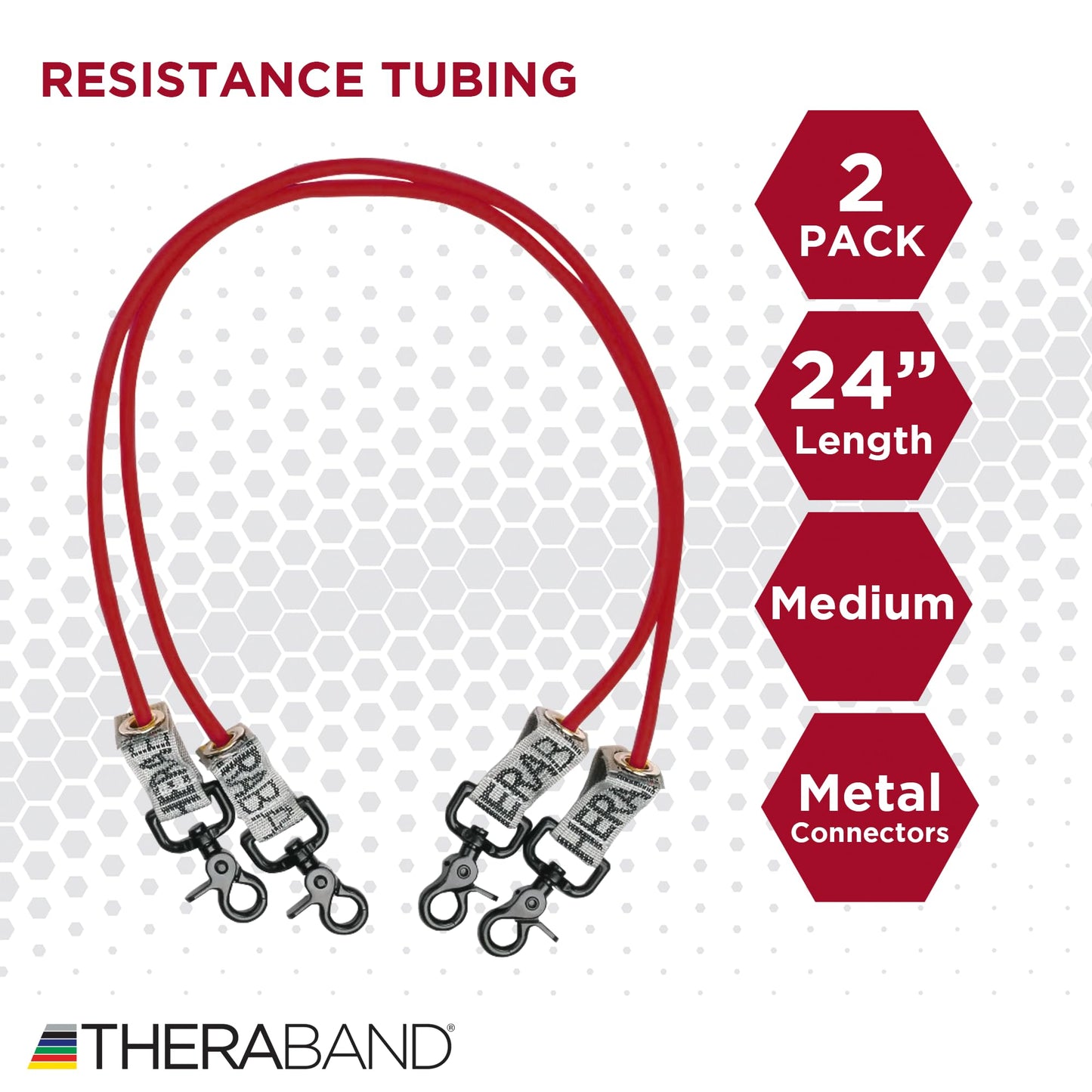 THERABAND Resistance Tubing with Connectors for Wall, Rehab & Wellness Station, Medium Level 3, Set of 2, 24-Inch Red Tubing for Physical Therapy, Exercise, Rehab, Clinics & Pilates, Latex Tubes