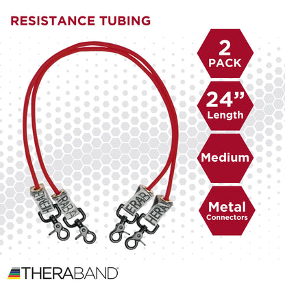 THERABAND Resistance Tubing with Connectors for Wall, Rehab & Wellness Station, Medium Level 3, Set of 2, 24-Inch Red Tubing for Physical Therapy, Exercise, Rehab, Clinics & Pilates, Latex Tubes