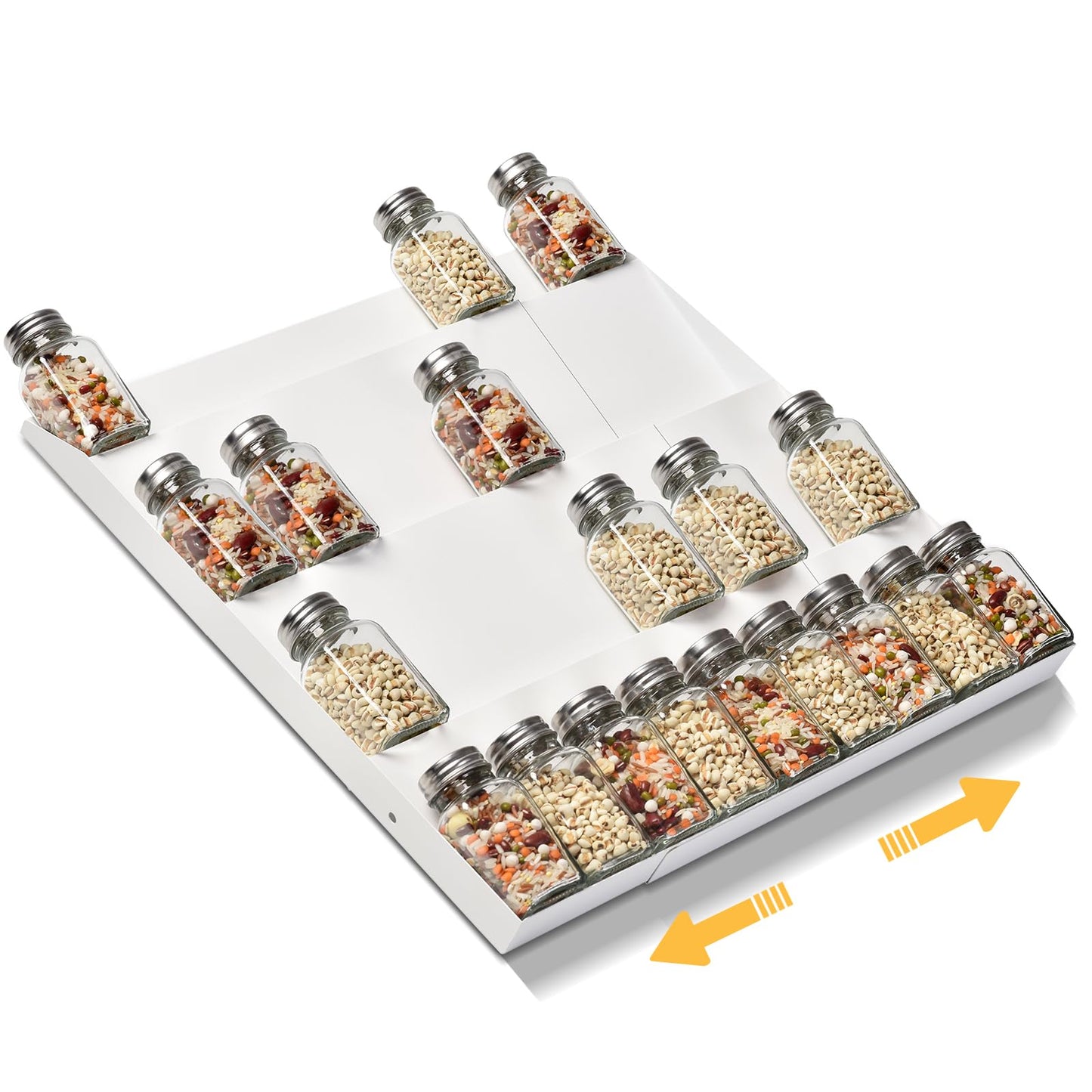 GOENDR Metal Spice Drawer Organizer, 4 Tier Spice Rack for Drawer, Expandable Seasoning Organizer For 11.4-22.8” Wide Drawer, Holds up to 48 Spice Jars (Not Included), White