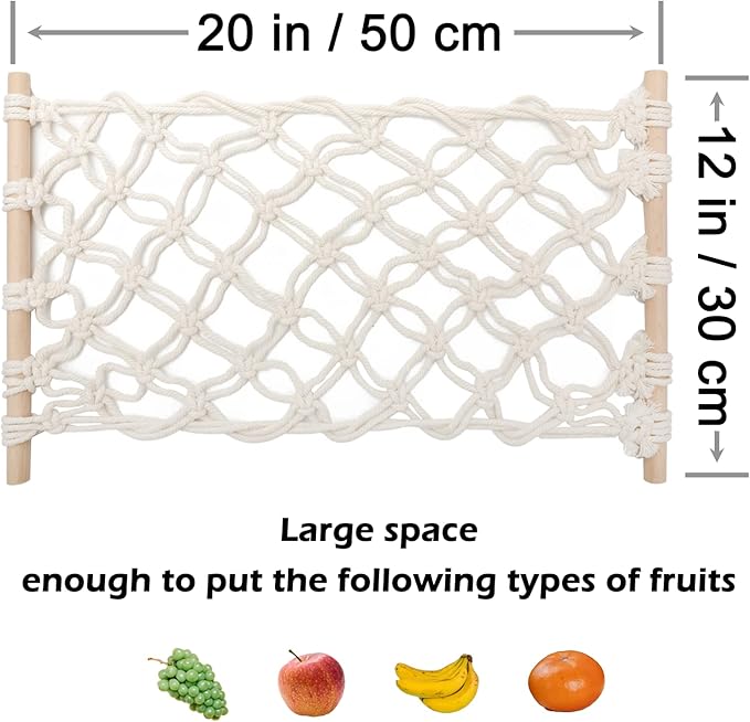 Hanging Fruit Hammock with Hooks, Hanging Fruit Basket Under the Kitchen Cabinet