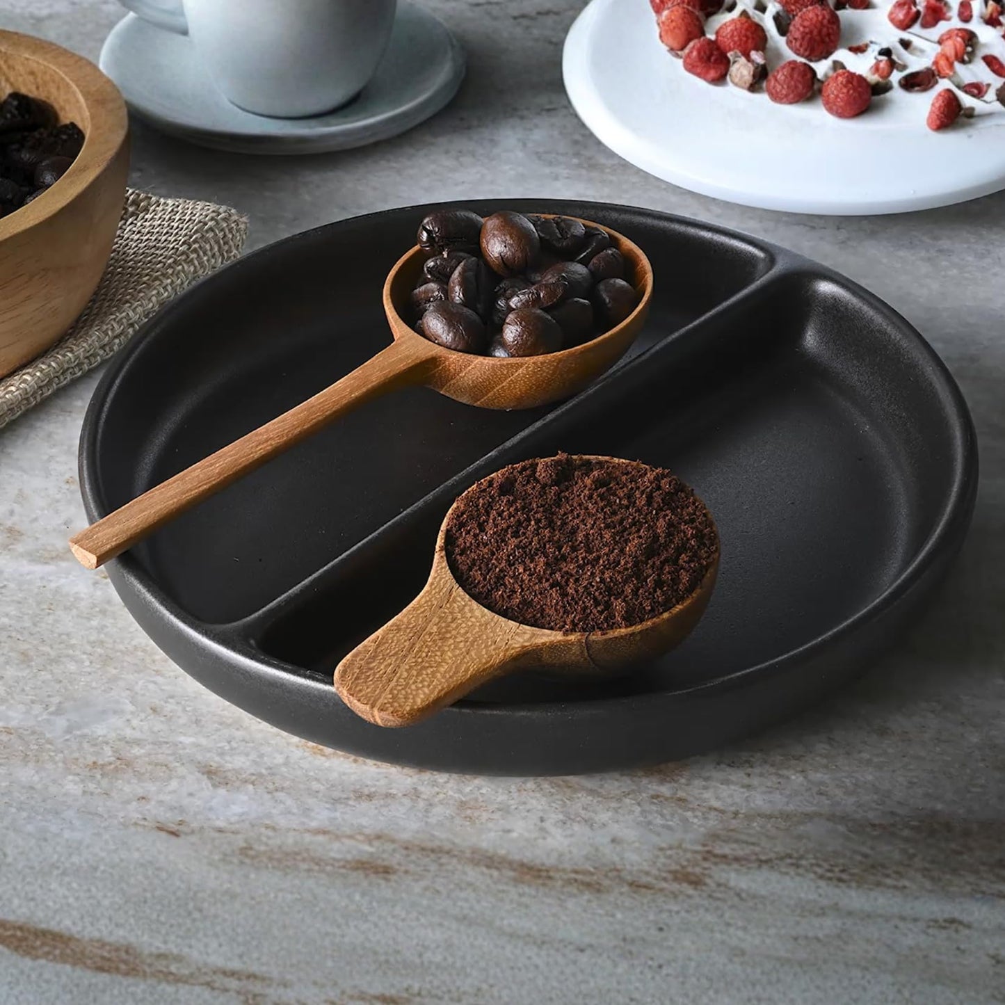 GWYNTH 2 Pieces Small Wooden Spoon, Short Handle Teak Wood Scoops for Coffee Beans Tea Salt Sugar for Spice Jars and Short Containers