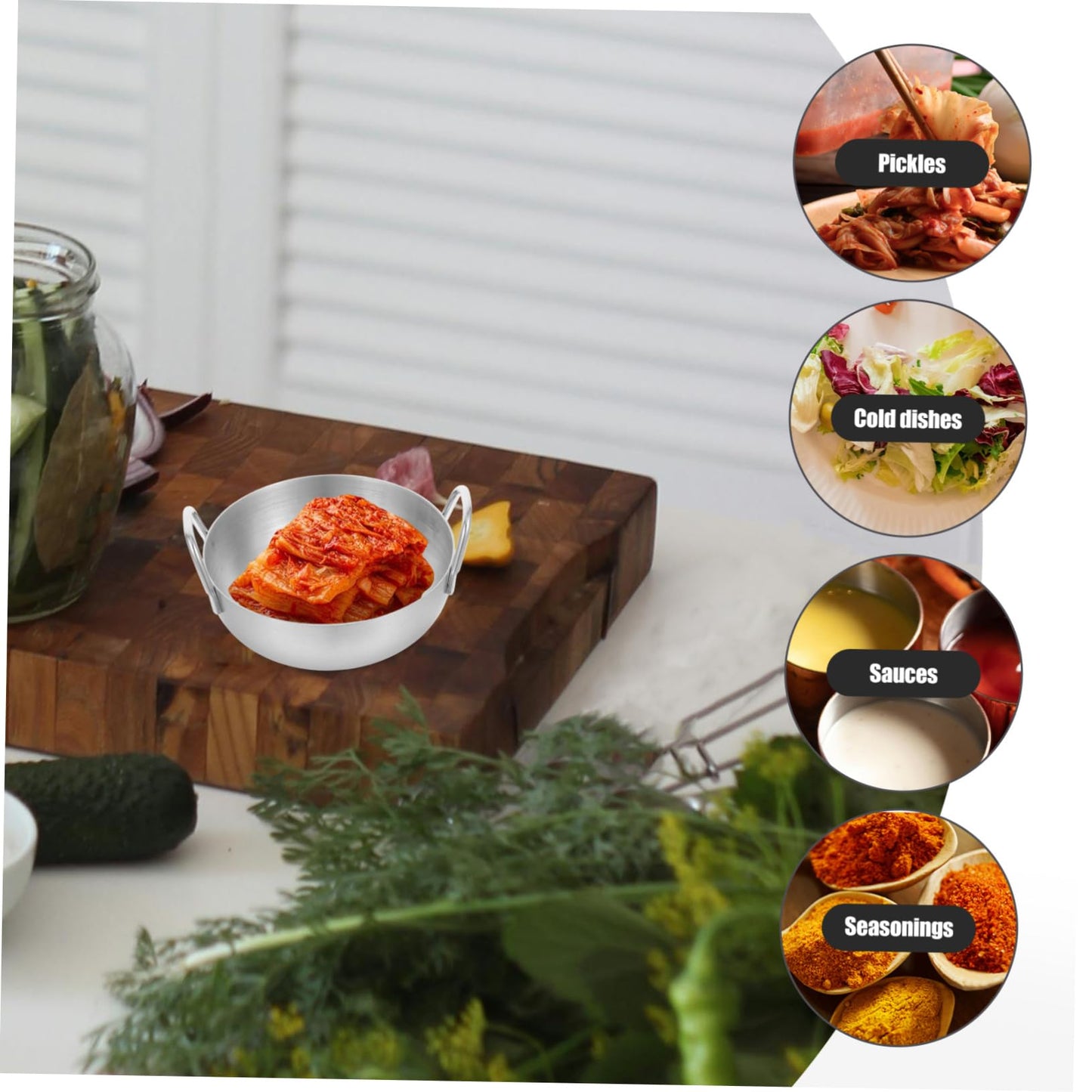 MUCKLILY 304 Stainless Steel Dipping Sauce Dish Handle Small Round Sauce Bowl for Condiments Flavor Dish for Home Kitchen and Restaurant Use Single Unit