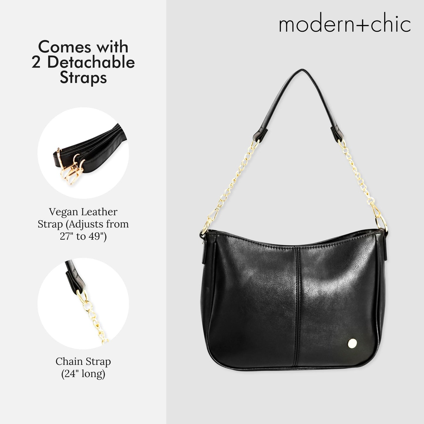 Modern+Chic Crossbody Bags for Women - Marissa Saddle Crossbody, Vegan Leather Shoulder or Handbag with Two Adjustable Straps