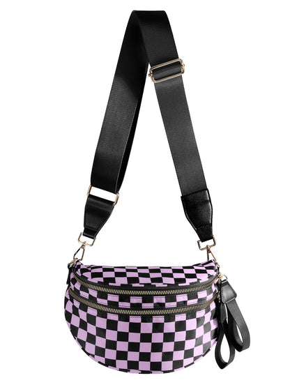 Spacious Checkered Nylon Crossbody Bag Bum Bag Checkered Handbags Wallets for Women
