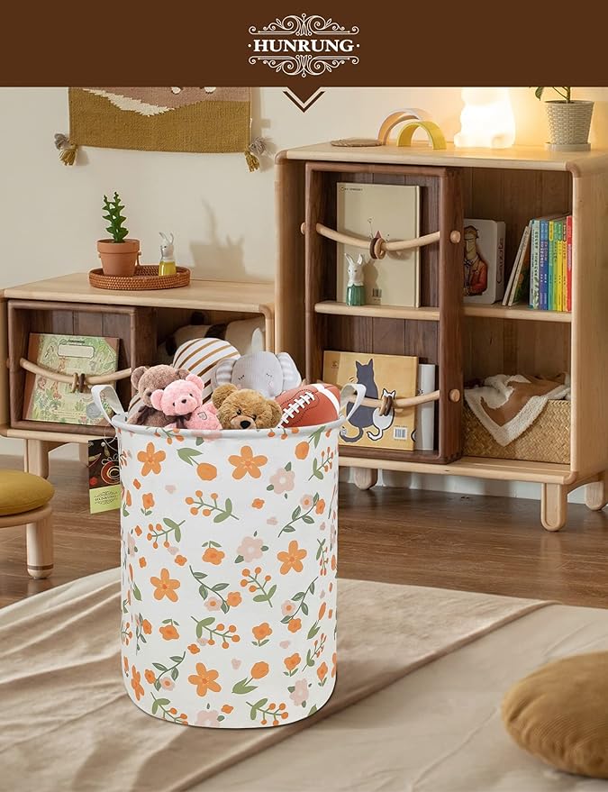 HUNRUNG Laundry Hamper, Large Canvas Fabric Lightweight Storage Basket Toy