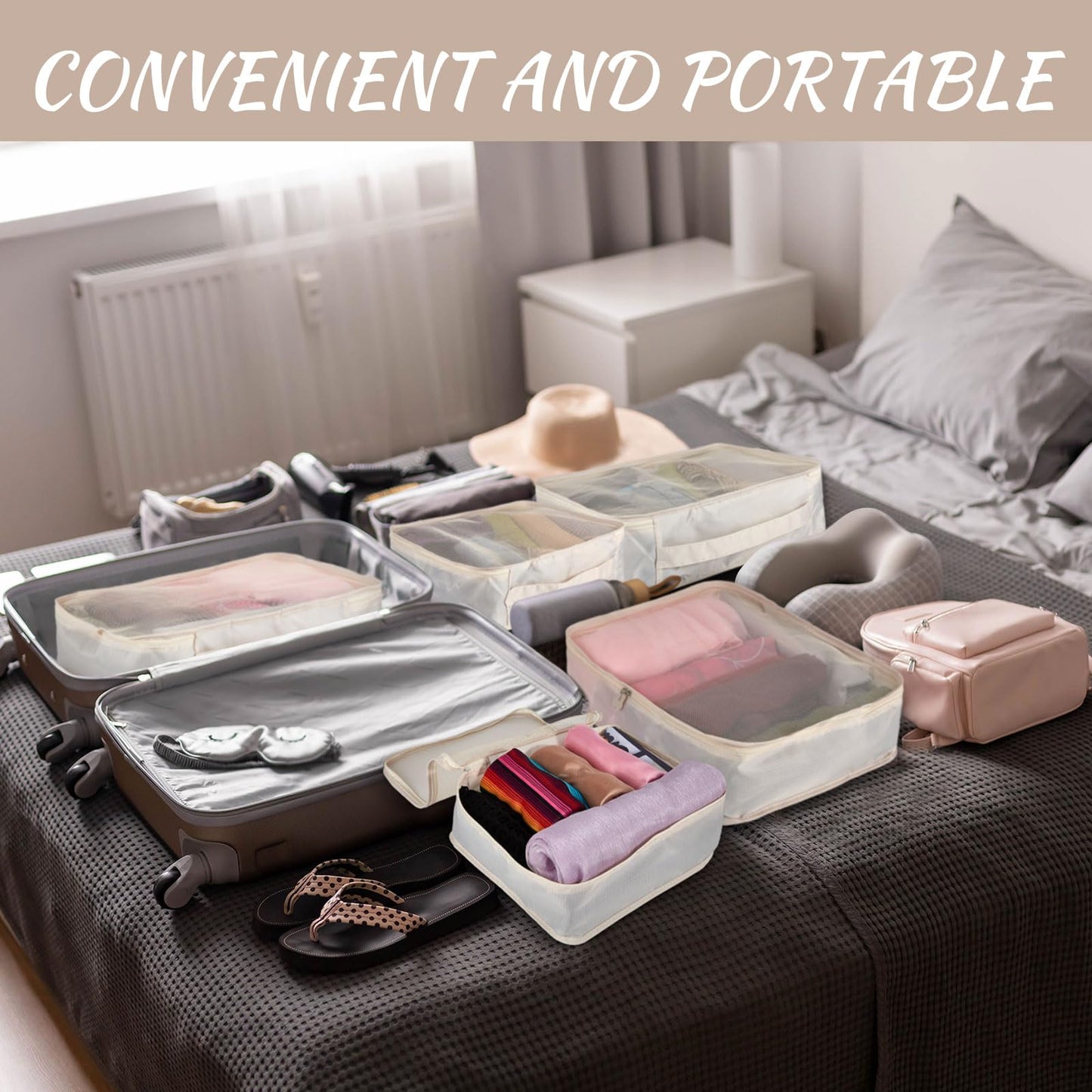 Silkfly 12 Pcs Packing Cubes for Suitcase Travel Luggage Bags Bulk Mesh Organizer Set for Hiking Camping Backpacking Clothes Accessories(Light Khaki, XL, L, M Size)