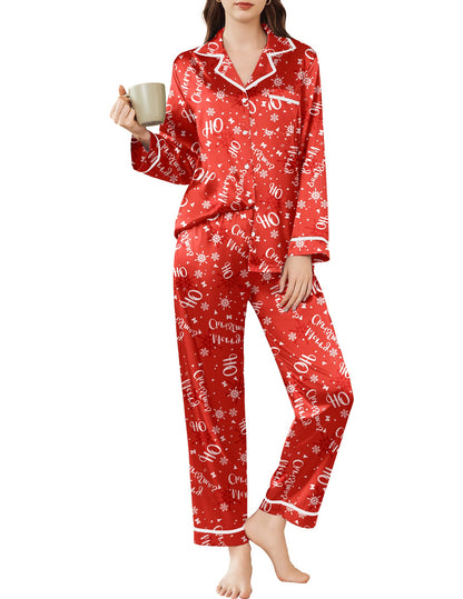 Ekouaer Satin Pajamas Set for Women Long Sleeve Pants Pj 2 Piece Lounge Set
