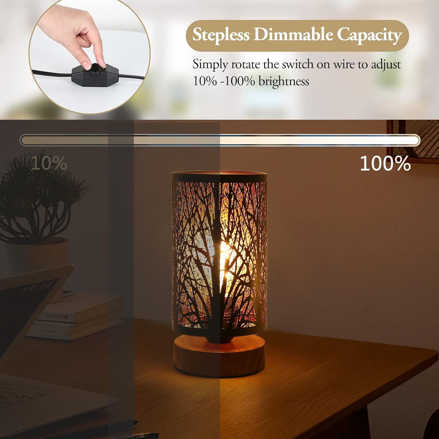 Black Rustic Table Lamp for Bedroom Small space Farmhouse Dimmable Bedside Lamps for Night stand Desk , Industrial Nightstand lamp with Metal Lampshade for Living Room Decoration bulb included