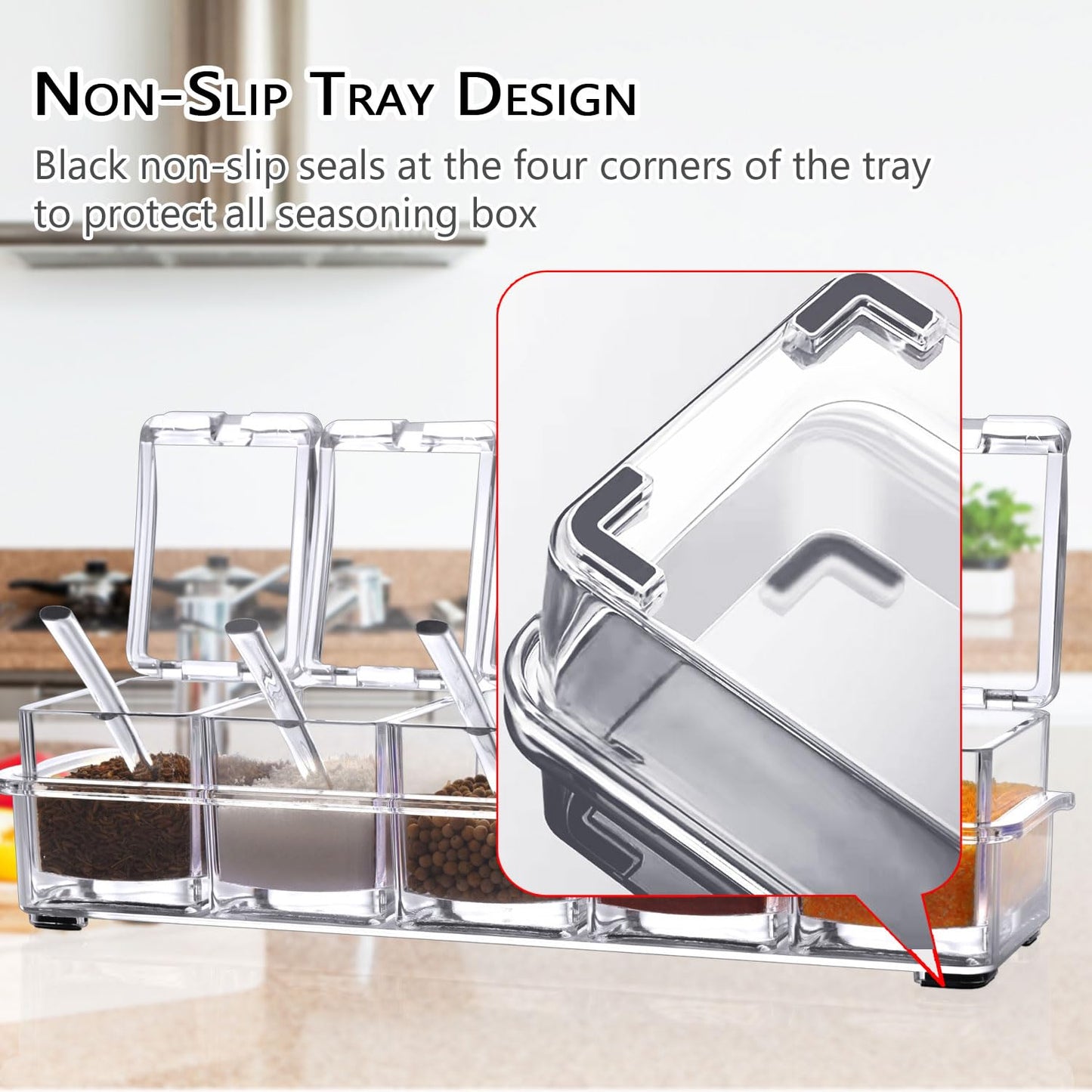 V·RESOURCING Clear Seasoning Box, 5 Pieces Clear Seasoning Storage Container for Spice Salt Sugar Cruet,Condiment Jars with Spoons