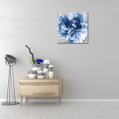 Blue Flower Wall Art,Navy Blue Floral Canvas Print Nature Scenery Wall Art for Living Room Bedroom Wall Painting Decoration Modern Artwork