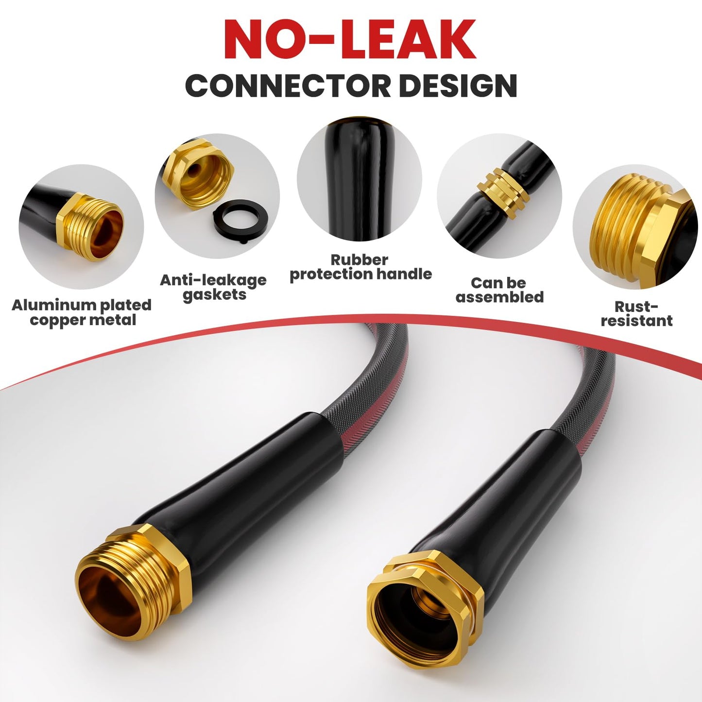 Haeteir 50ft Non-Expanding Garden Hose with 8-Layer Latex Core, Lightweight & Kink-Free, Flexible Heavy Duty Water Hose for Lawn, Yard, Car Washing (3/4" Solid Brass Fittings, Crush-Resistant)