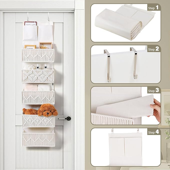ANTIS'S HOME Over the Door Organizer Macrame Boho Nursery Storage