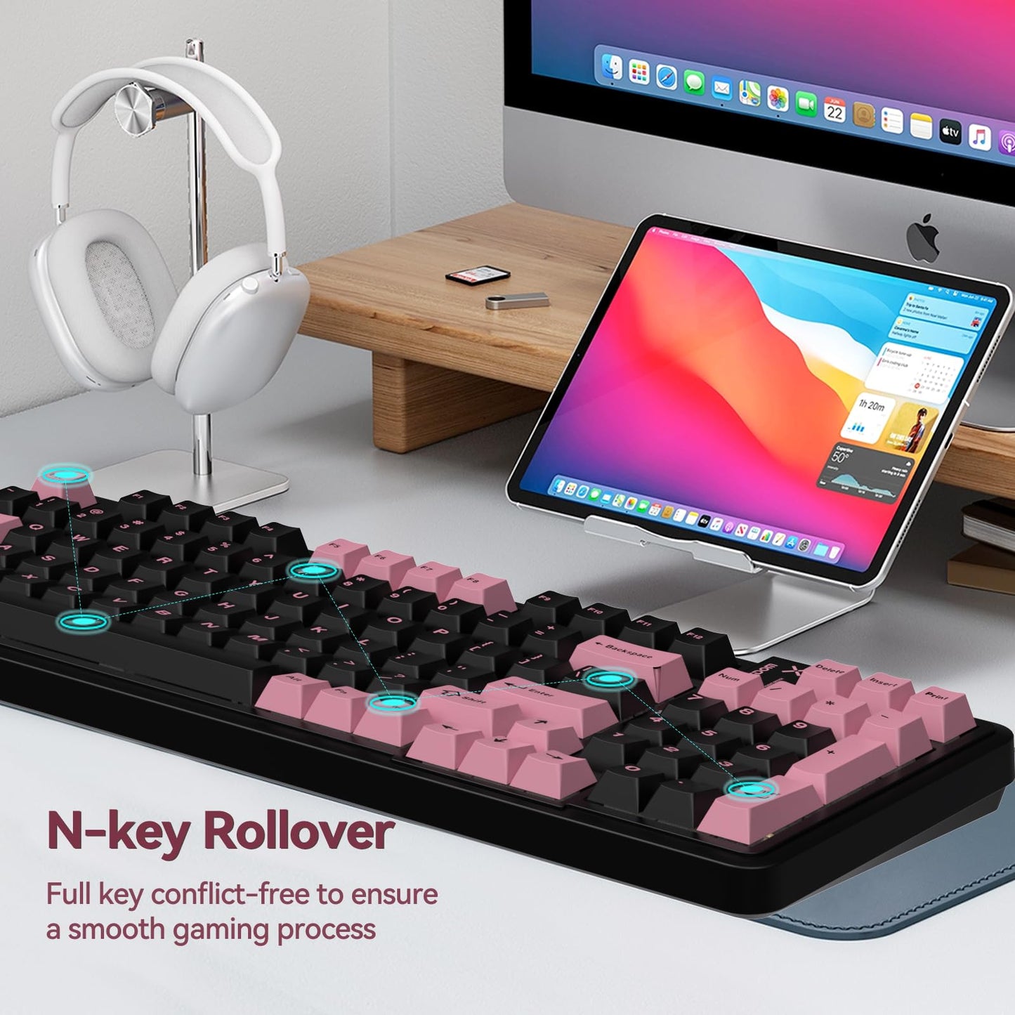AUSDOM 98Pro Silent Mechanical Keyboard, Wireless Hot Swappable Gaming Keyboard with Backlit,Gasket Structure,Pre-lubed Tactile Switches,2.4GHz/Type-C/Bluetooth Custom Keyboards (Green & White-Silent)