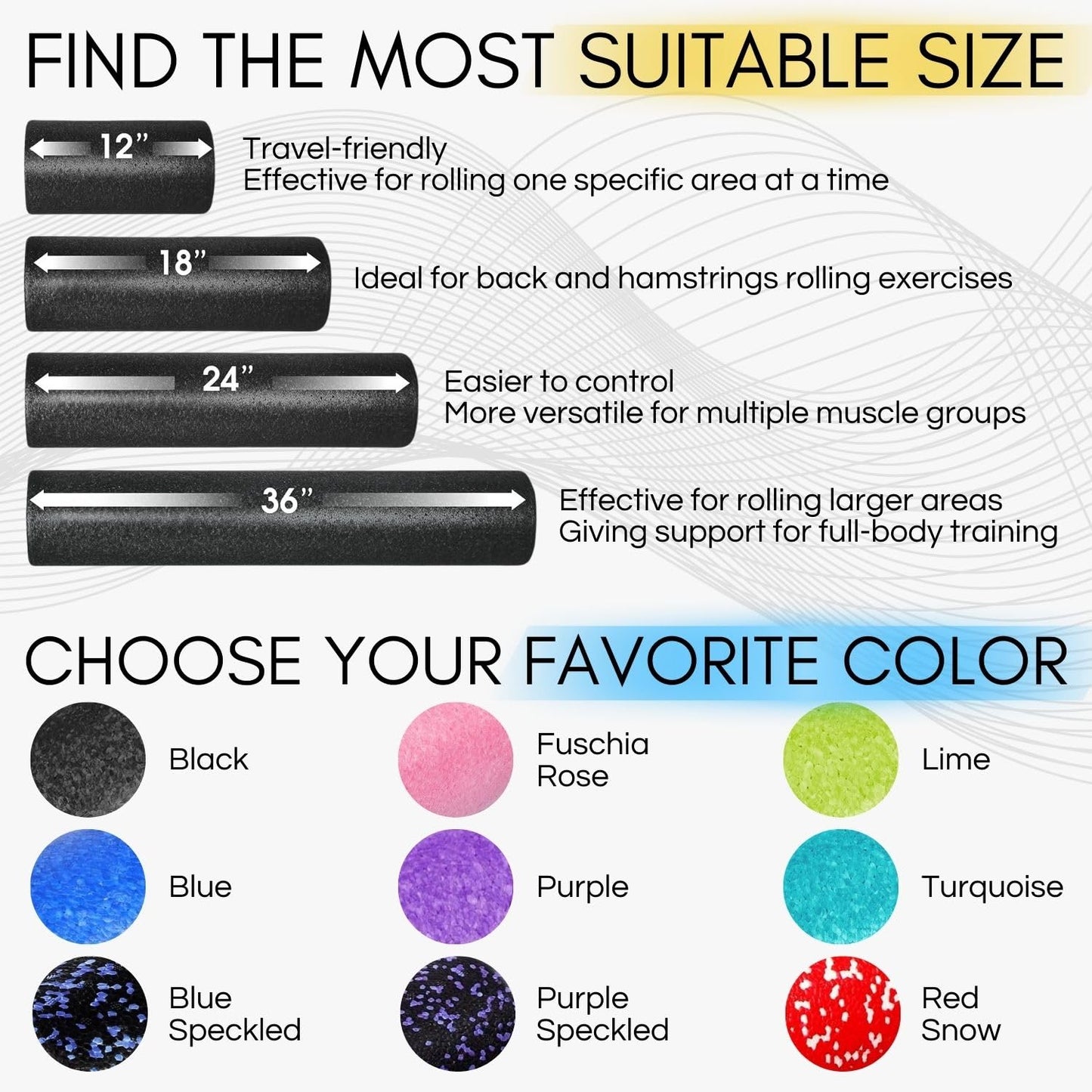 Yes4All High-Density EPP Round Back Roller Foam, Exercise Foam Roller for Yoga, Pilates & Stretching - 12, 18, 24, 36 inch