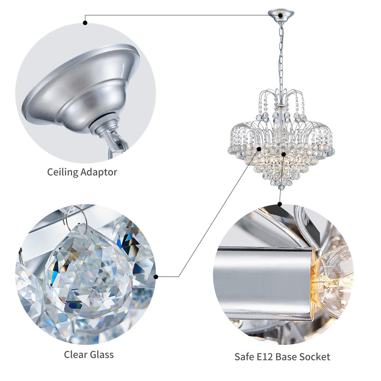 WUZUPS Crystal Chandelier Pendant Flushmount Ceiling Light Modern Lighting Fixture for Bedroom Hallway Bar Kitchen Bathroom, H 17.3" x W 18.9", Silver, E12 Base
