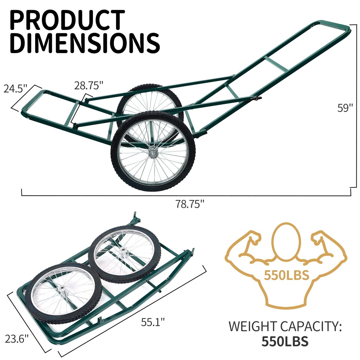 Leader Accessories Super Mag Hauler Steel Hunting Deer Game Cart 550lb Capacity