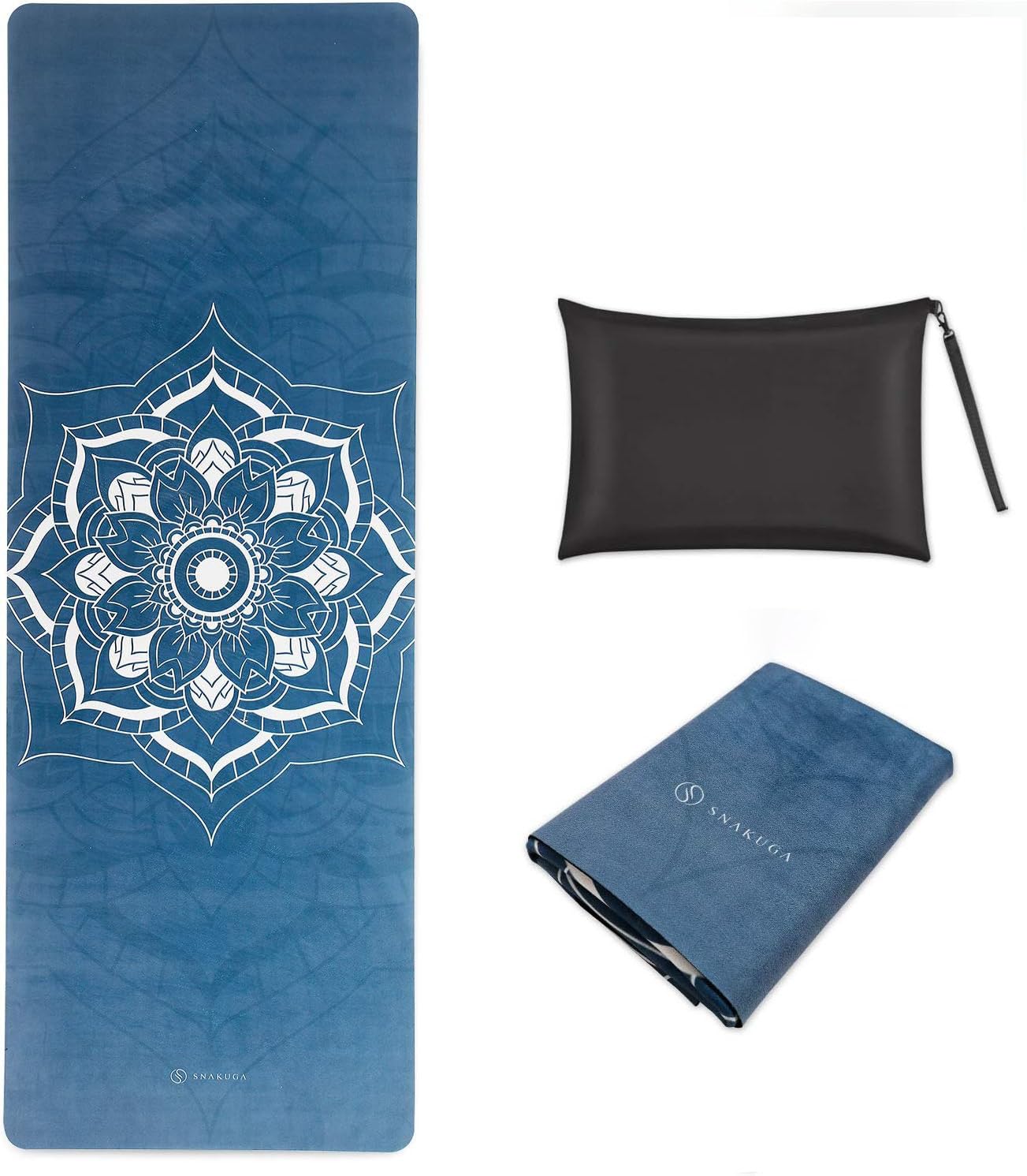 SNAKUGA Travel Yoga Mat, Non Slip Exercise Suede Mat with Carry Bag, All-Purpose Fitness Mat with High Density Anti-Tear Surface for Women, Ideal for Pilates Workout (72'' x 26'' x 1.5mm Thick)