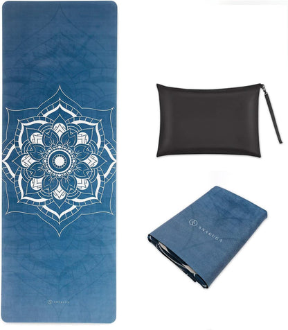 SNAKUGA Travel Yoga Mat, Non Slip Exercise Suede Mat with Carry Bag, All-Purpose Fitness Mat with High Density Anti-Tear Surface for Women, Ideal for Pilates Workout (72'' x 26'' x 1.5mm Thick)