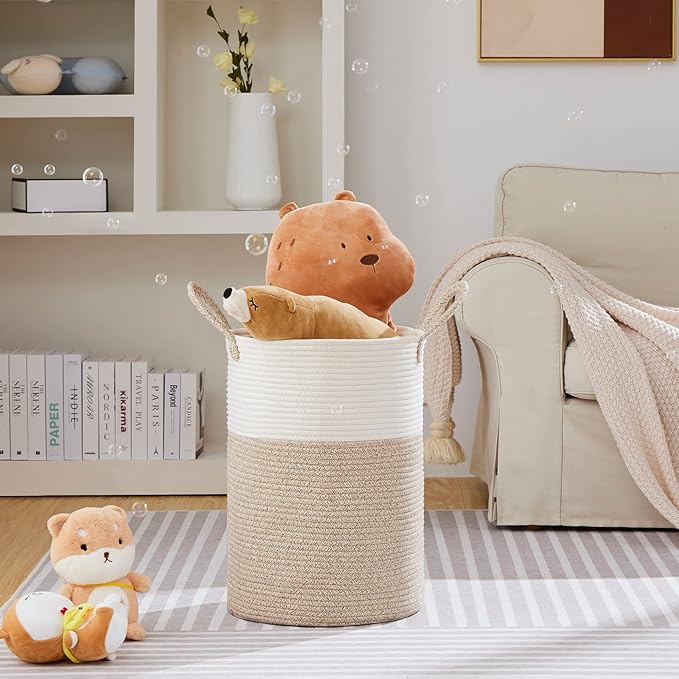 VIPOSCO Large Laundry Hamper, Tall Woven Rope Storage Basket