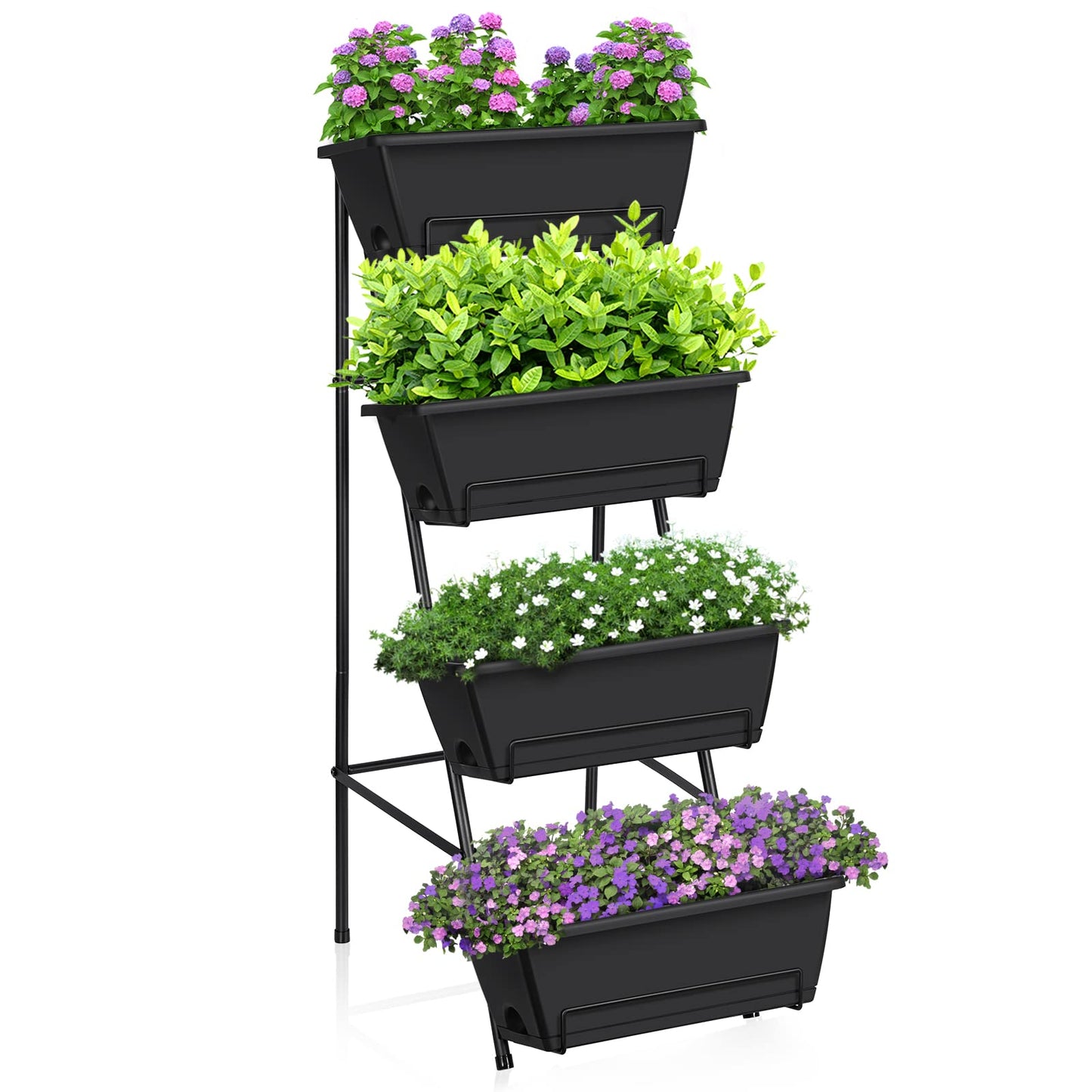 OYEAL Raised Garden Bed 4 Tier Vertical Garden Planters Indoor Outdoor Raised Planter Box with Legs Elevated Herb Garden Planter for Flowers Vegetables Plants, Black