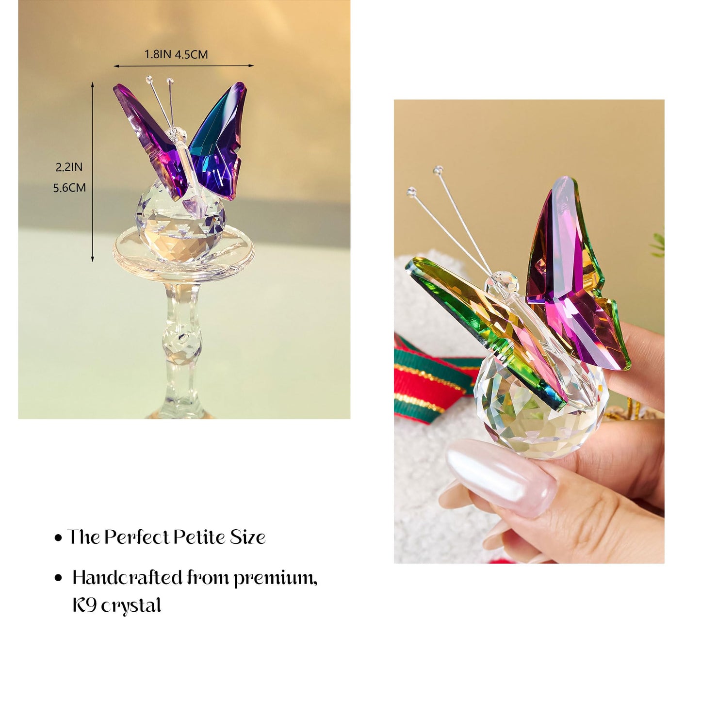 QFkris 6-Piece Crystal Butterfly Figurine Set, 2.2" Handcrafted Glass Animal Sculpture Home Decor, Office Room Tabletop Display Paperweight, for Mom Butterfly Lover Women Girl Birthday