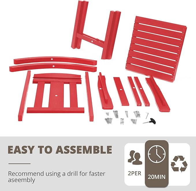 LUE BONA Outdoor Rocking Chairs Set of 4, HDPS Porch Rocker with High Back, Plastic Weather Resistant Rocking Chairs for Outdoor Indoor, Garden, Backyard, 350lb, Bright Red