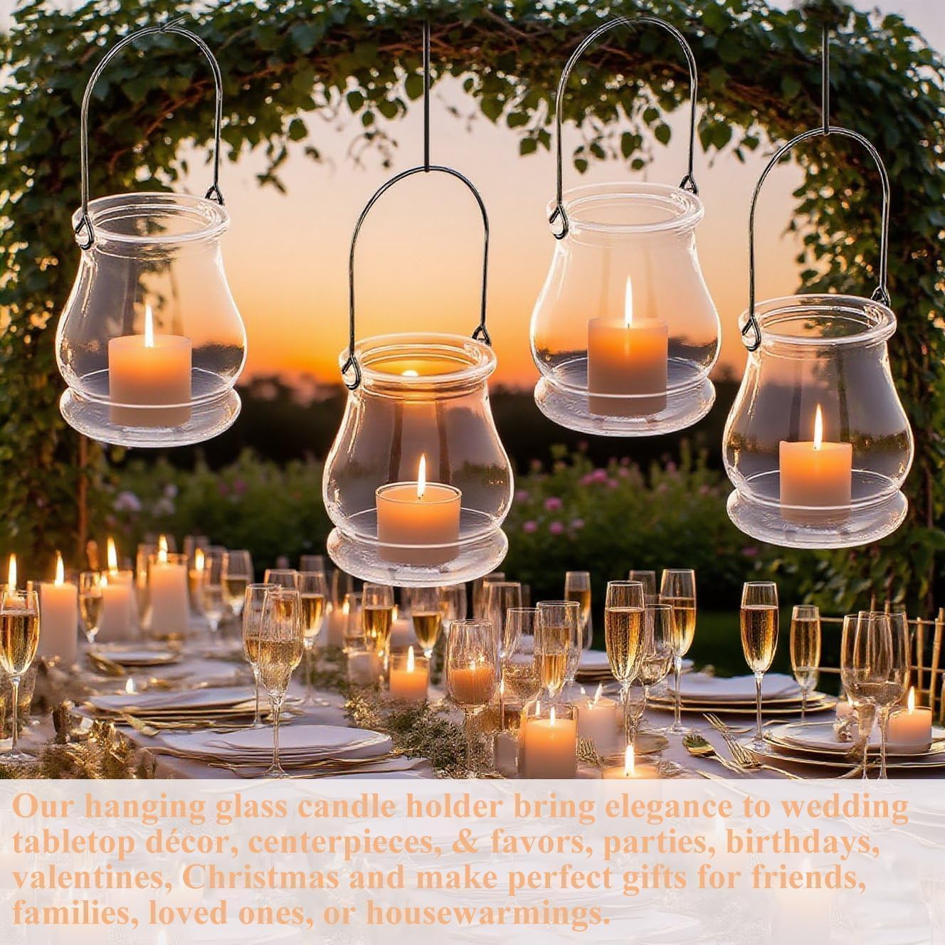 4PCS Hanging Candle Holder for for Wedding Ornaments,Glass Tea Lights Candles Holders,Clear Terrarium Containers Small Glass Globes Ornament Votive Candleholders for Party Celebration Decoration