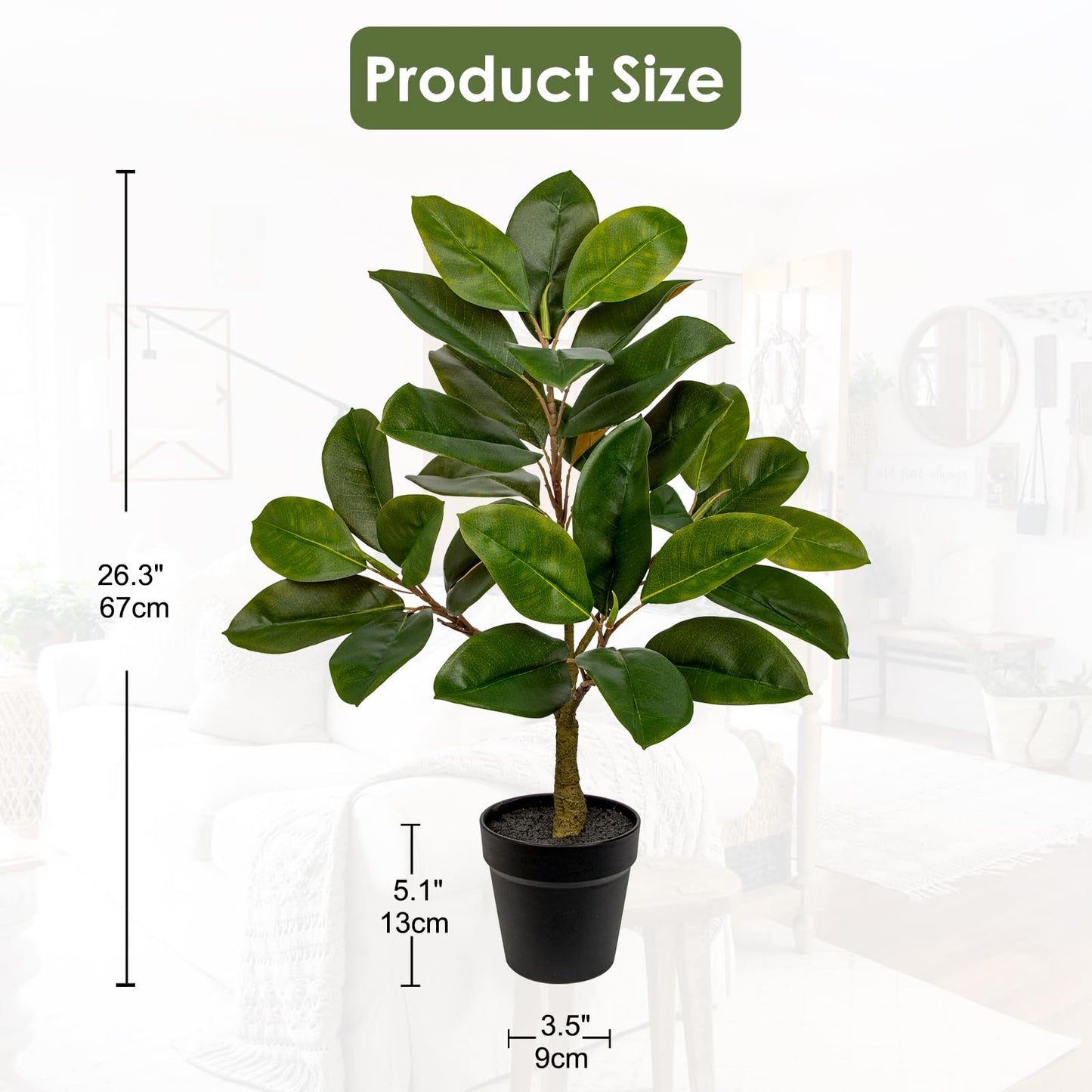 Briful Artificial Magnolia Tree in Black Pot – 26.3in Tall Faux Magnolia Greenery Plant Fake Potted Silk Tree for Home Office Room Kitchen Outdoor Porch Décor
