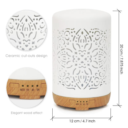 Earnest Living Essential Oil Diffuser White Ceramic Diffuser 100 ml Timers Night Lights and Auto Off Function Home Office Humidifier Aromatherapy Diffusers for Essential Oils