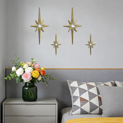 sxnzequnze 4 Pcs Star Wall Art for Home Decor Living Room Bedroom Office Metal 3D,Bling,with Hanging Hook Starburst Midcentury Sculpture Retro Gallery Accent Celestial -Gold 16.5in/9.4in