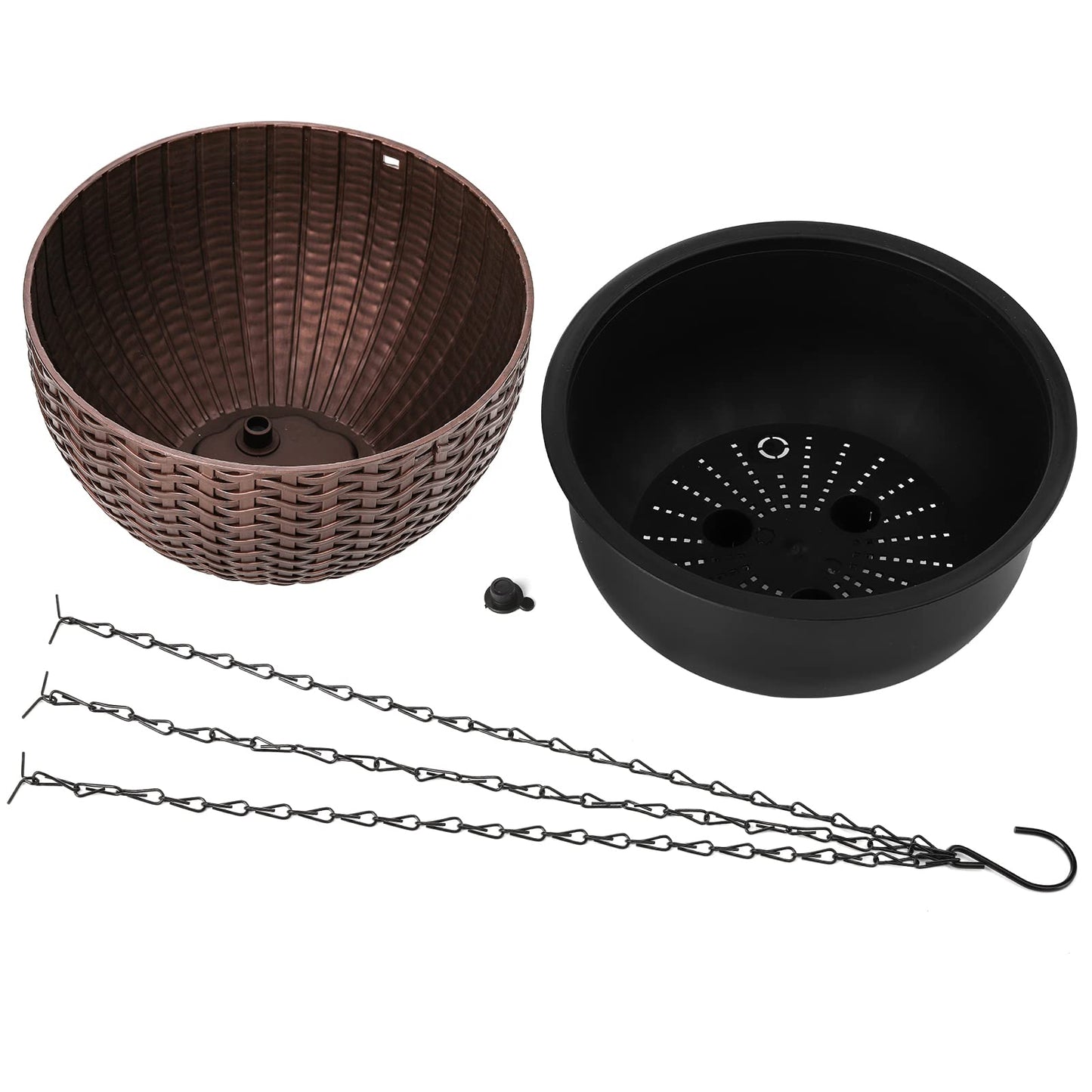 Foraineam 2-Pack Dual-pots Design Hanging Basket Planters Self-Watering Indoor Outdoor Plant & Flower Hanging Pots with Drainer and Chain, 2 Size Assorted