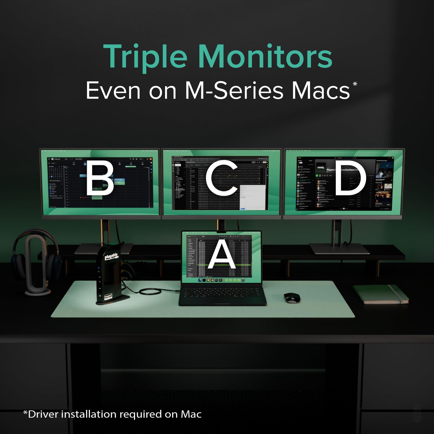Plugable USB-C Triple Monitor Docking Station: 13-in-1 Laptop Dock with 100W Charging for Mac (DisplayLink Driver Required), Windows, Chrome, 3 HDMI, Gigabit Ethernet, SD, USB-C 20W, 4 USB - UD-ULTCDL