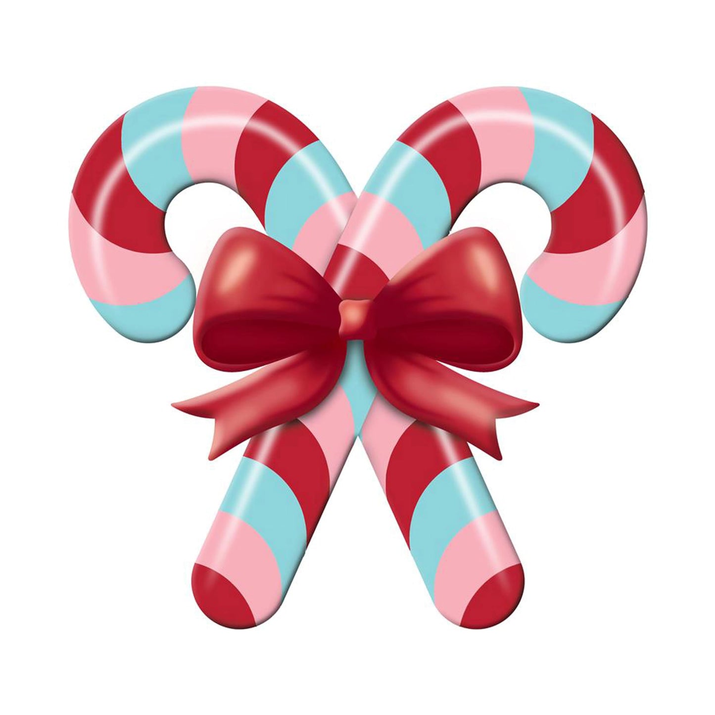 Craig Bachm Metal Candy Cane Sign with Bow For Christmas Wreaths, Crafts and Decoration (Light Blue, Light Pink, Red, 13" L x 12" H)